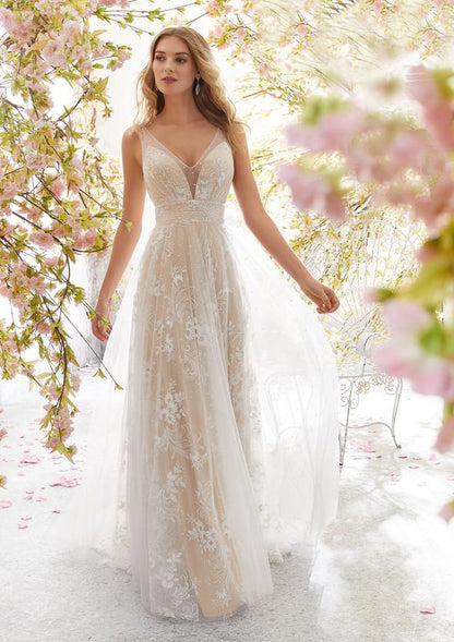 New Wedding Dress Sexy B-neck Sleeveless Lace Wedding Dress