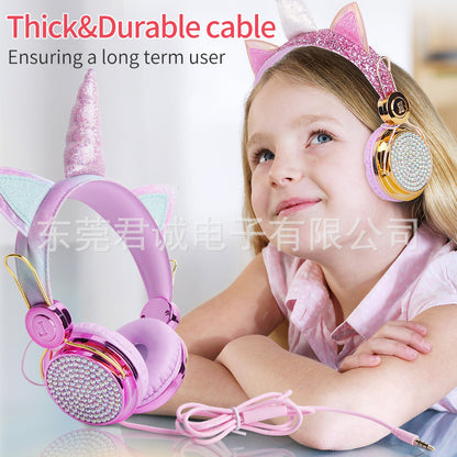 Head-mounted Children&#039;s Headphones Mobile Computer Universal With Wheat Unicorn Headphones