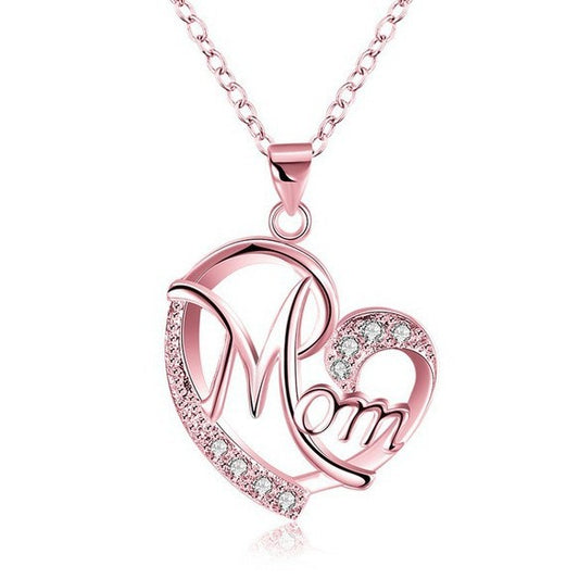 Mom Heart-shaped Mother Love Necklace Diamond Letter Necklace Clavicle Chain