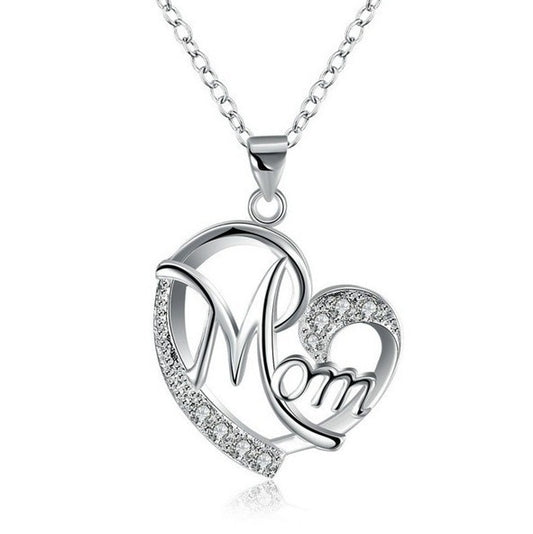 Mom Heart-shaped Mother Love Necklace Diamond Letter Necklace Clavicle Chain