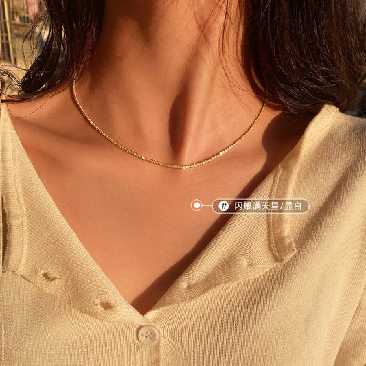 Gypsophila Silver Sparkling Necklace Female  High-quality Cauliflower Necklace Flash Clavicle Chain