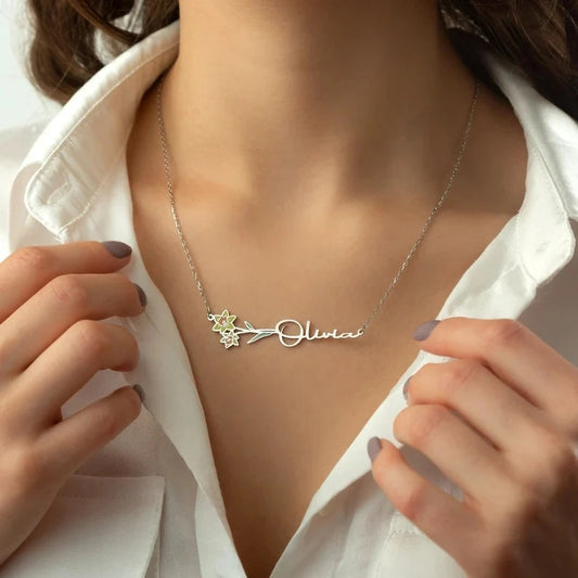 Colored Stainless Steel English Name Necklace Christmas Gift Personalized December Oil Drop Birthday Flower Necklace