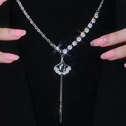 Diamond-embedded Long Necklace