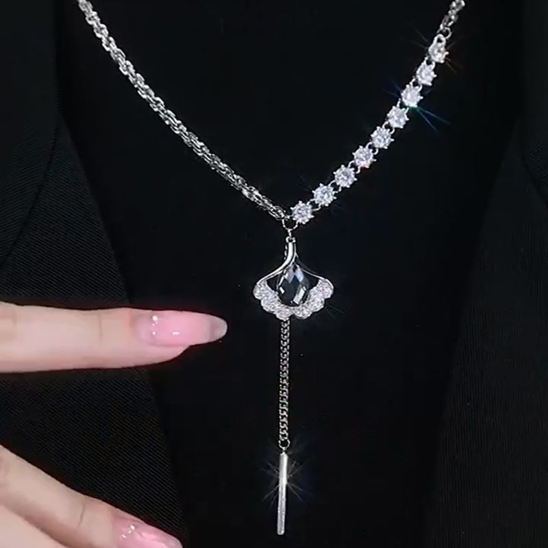 Diamond-embedded Long Necklace