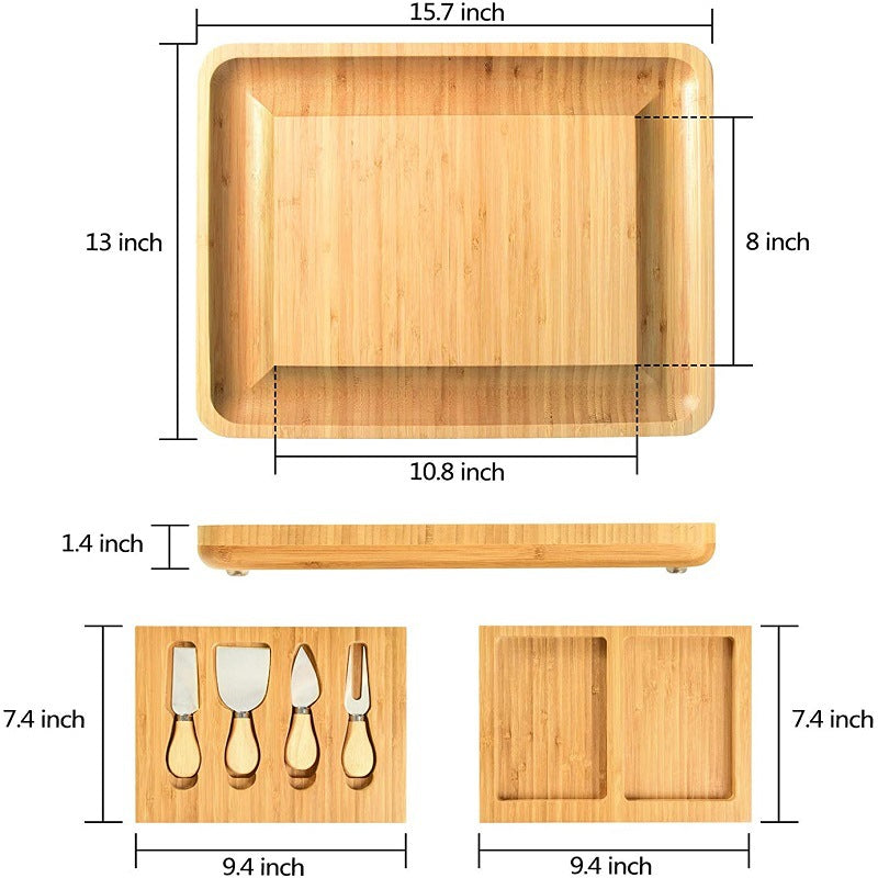 Natural Bamboo Cheese Board And Cutter Suit With Cheese Tool Cheese Plate Cheese Board Chopping Board With Four Knives