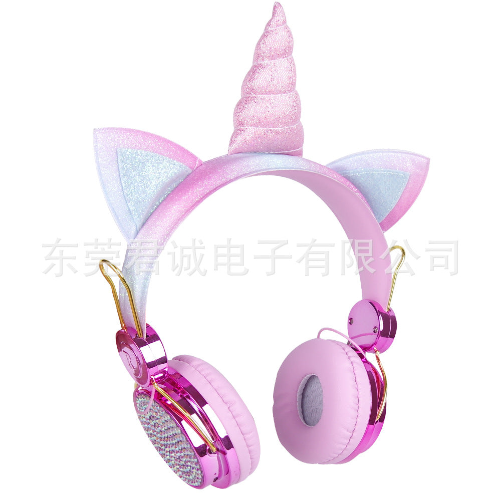 Head-mounted Children&#039;s Headphones Mobile Computer Universal With Wheat Unicorn Headphones