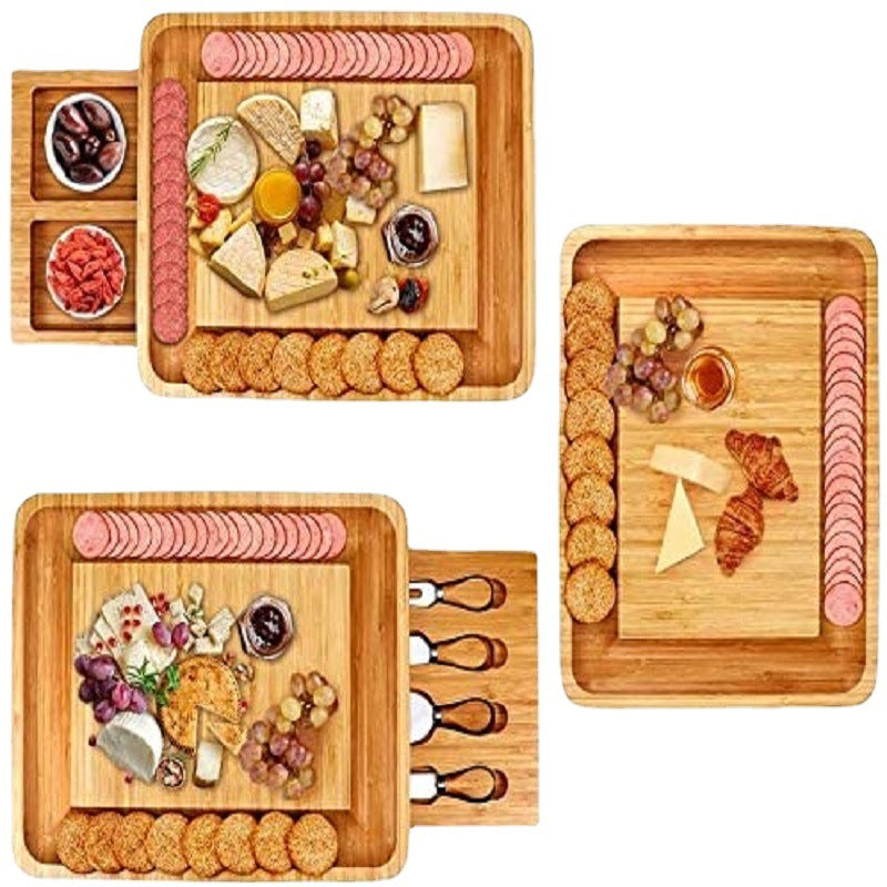 Natural Bamboo Cheese Board And Cutter Suit With Cheese Tool Cheese Plate Cheese Board Chopping Board With Four Knives