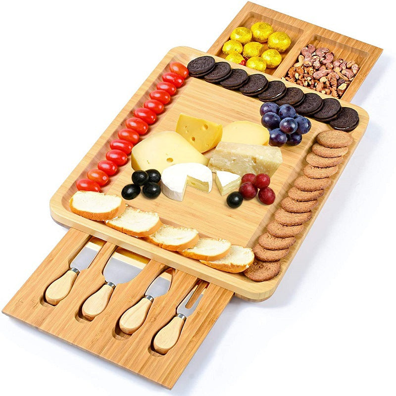 Natural Bamboo Cheese Board And Cutter Suit With Cheese Tool Cheese Plate Cheese Board Chopping Board With Four Knives