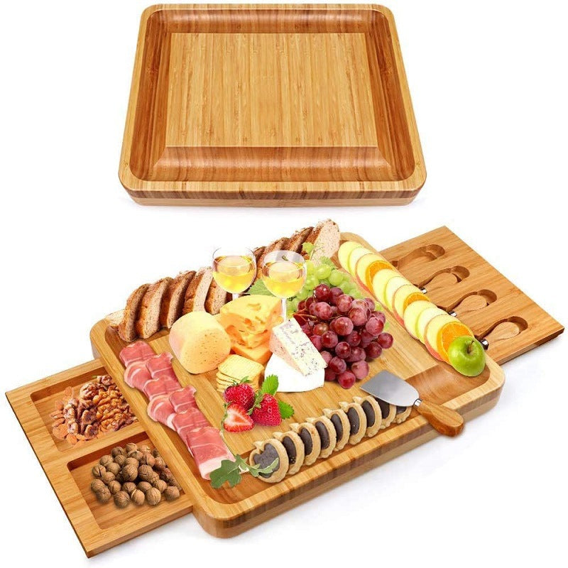 Natural Bamboo Cheese Board And Cutter Suit With Cheese Tool Cheese Plate Cheese Board Chopping Board With Four Knives