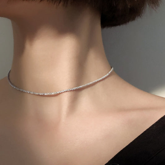 Gypsophila Silver Sparkling Necklace Female  High-quality Cauliflower Necklace Flash Clavicle Chain